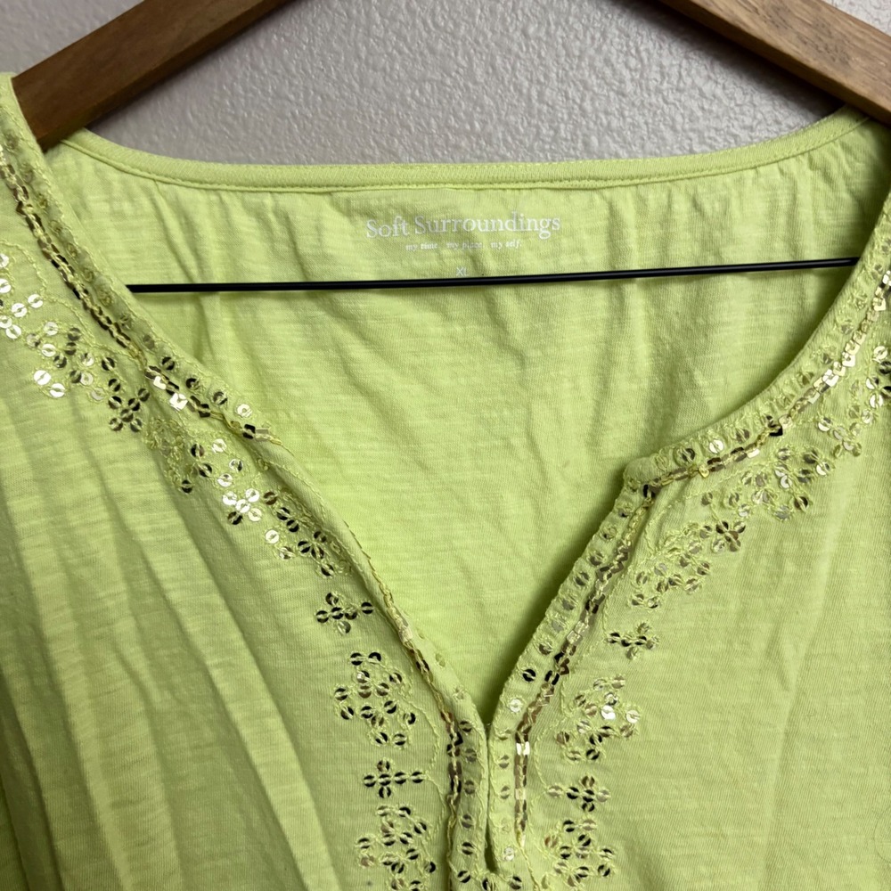 Soft Surroundings Tunic XL Lime Green Sequin Boho Tassel Top - Picture 2 of 7